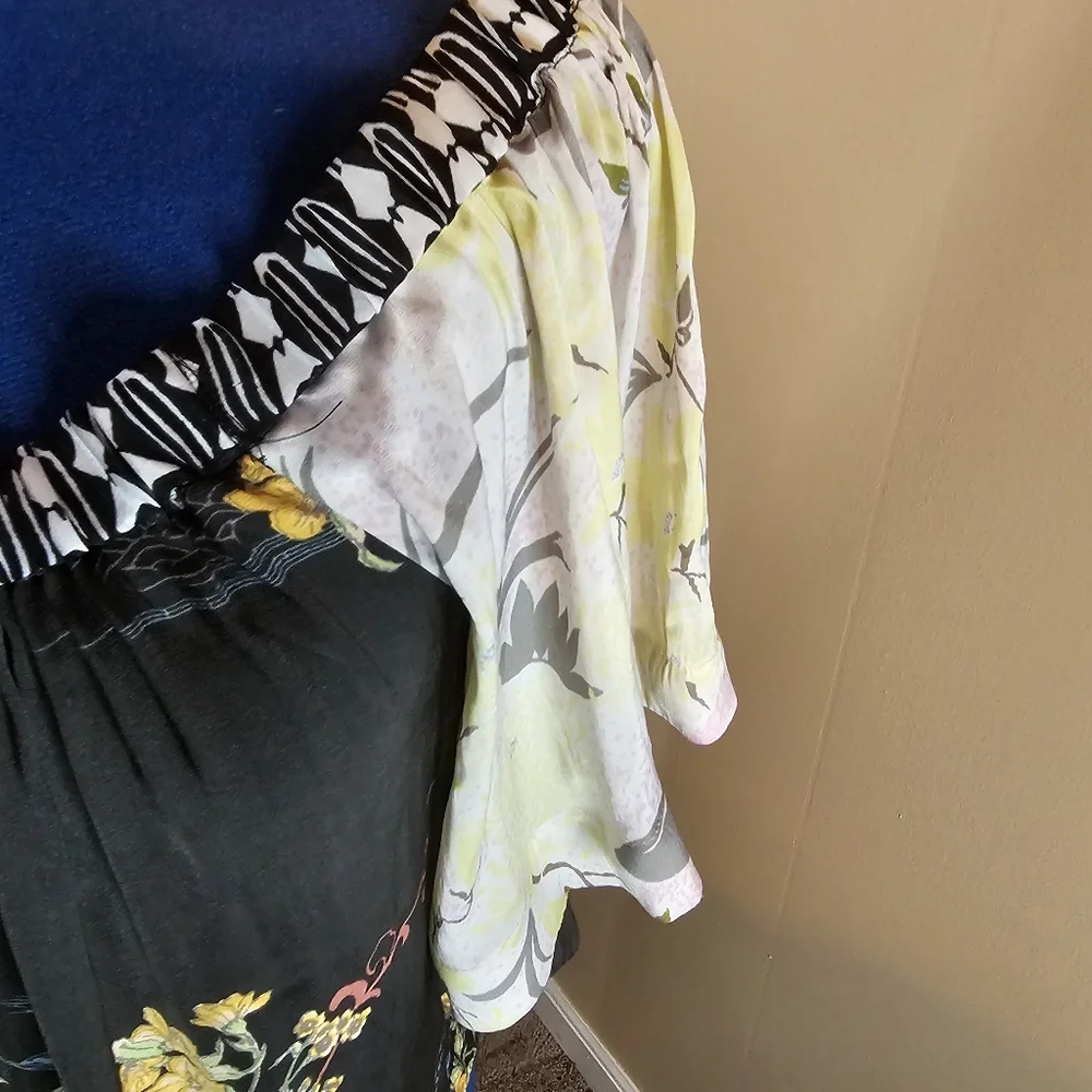 Free People Medium Babydoll Top Floral Koel Satin Off The Shoulder Flowy